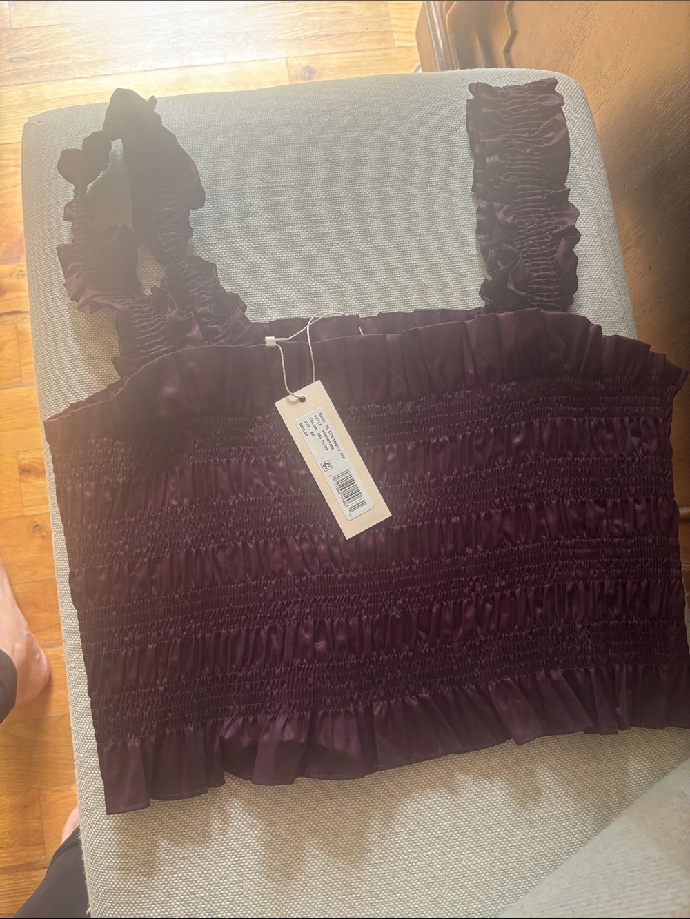 Rebecca Taylor Burgundy Ruffle Smocked Crop Top